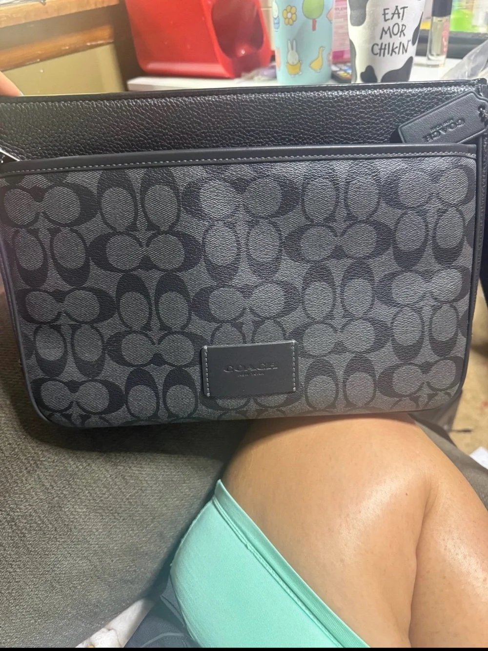 Coach Signature Canvas Clutch in Black and Gray
